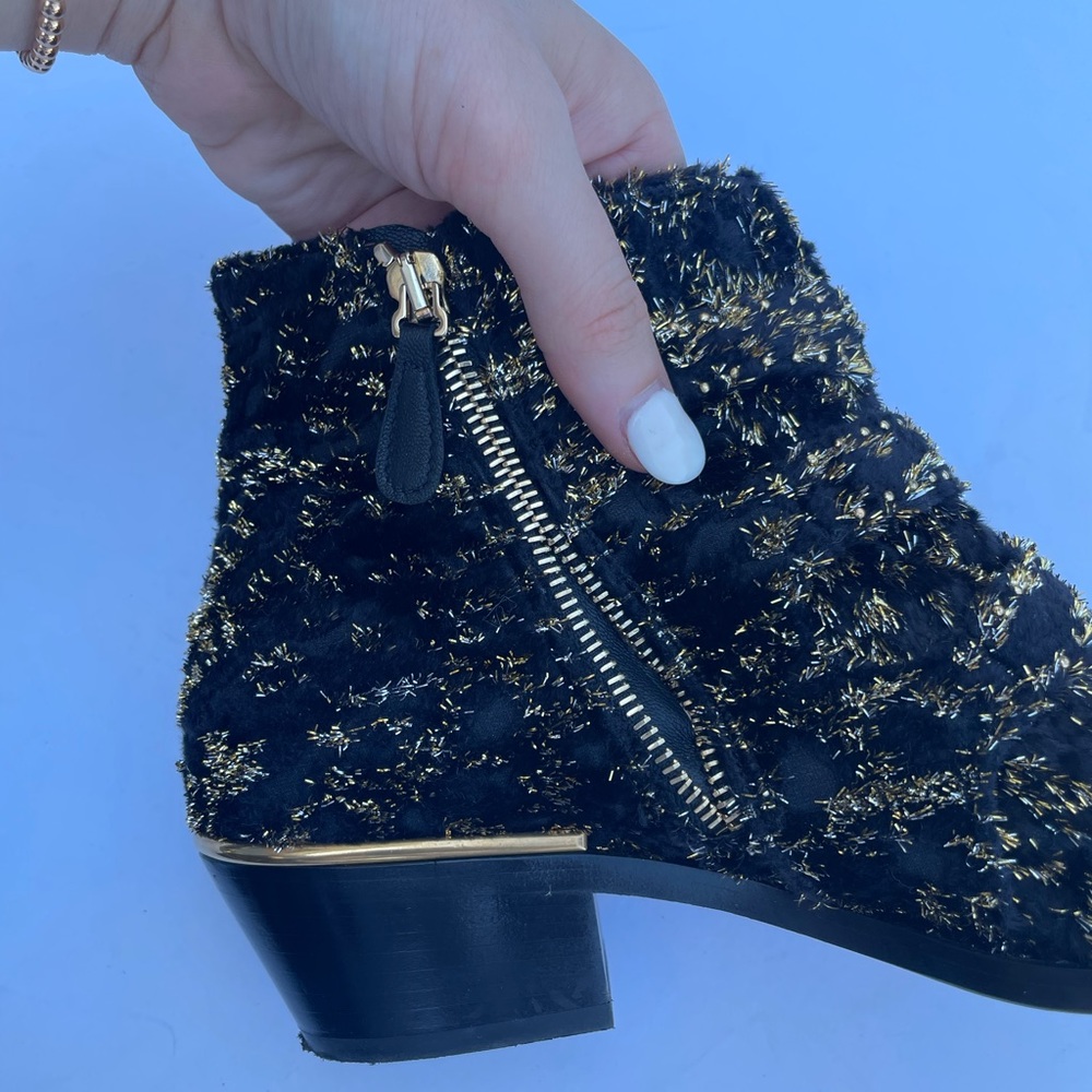 ❌SOLD❌Chloé Gold Susanna Glittery Velvet Ankle Booties Black Shimmer - Picture 4 of 15